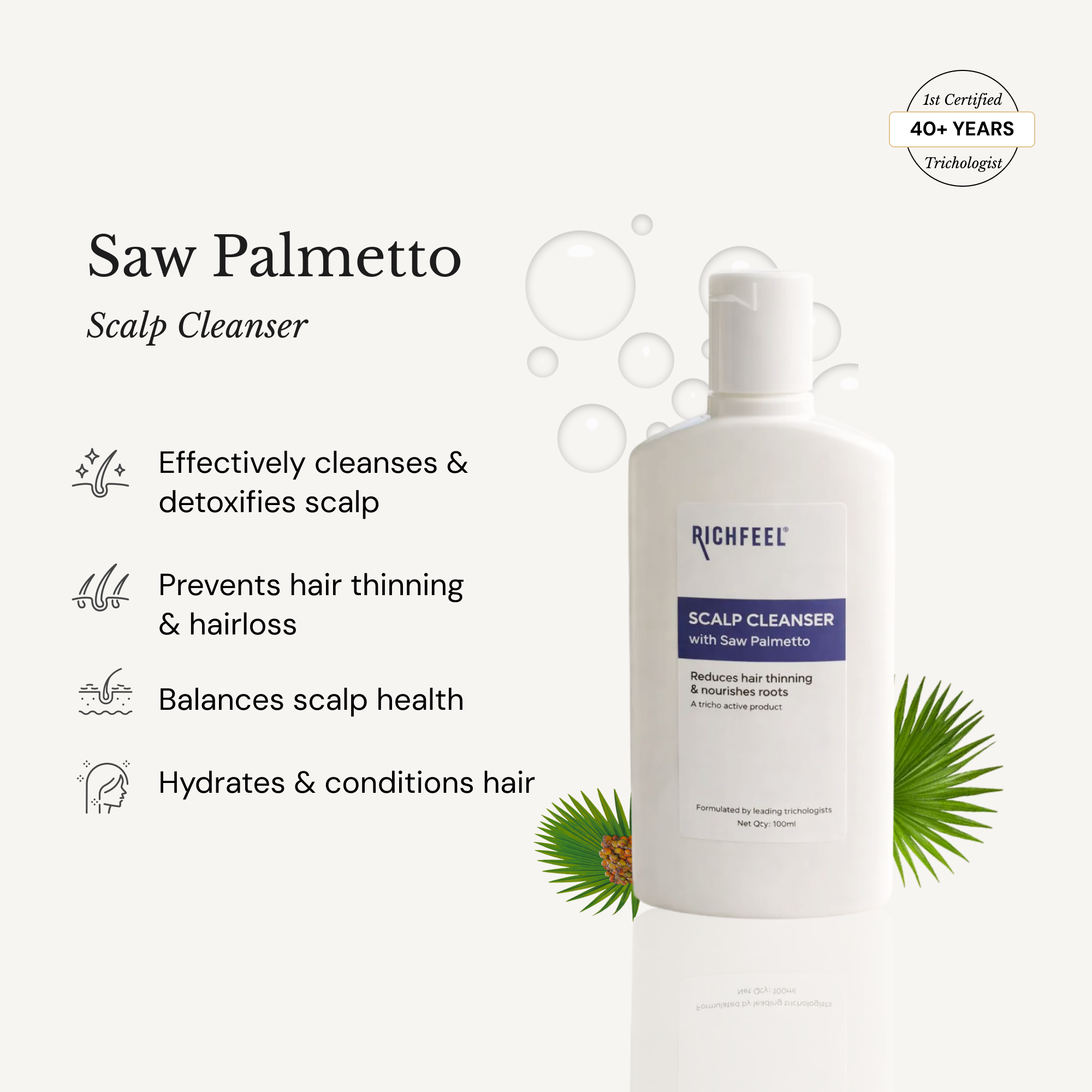 RICHFEEL Scalp Cleanser with Saw Palmetto | Premium Anti-Hair Fall & DHT Blocker Shampoo  (Pack of 2)